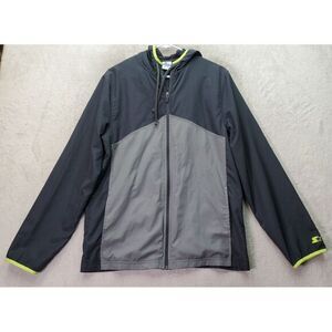 Starter Windbreaker Jacket Women Medium Gray Mesh Lined Drawstring Hood Full Zip